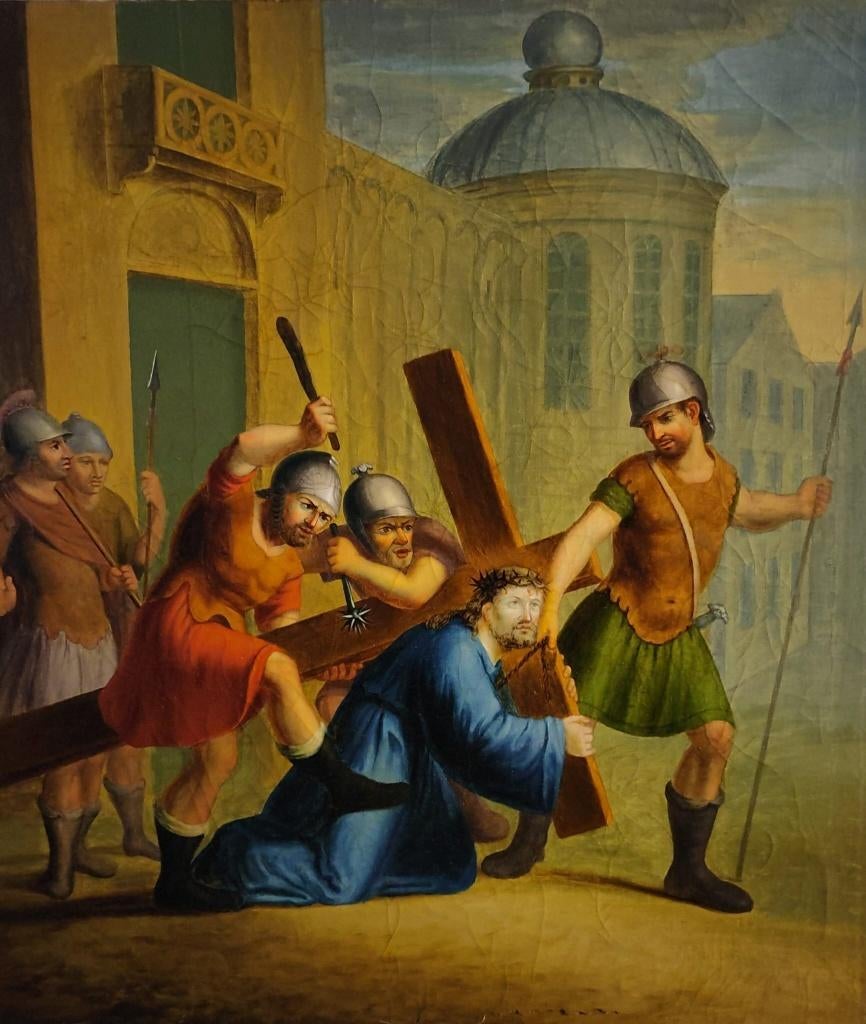 3e statie Jezus valt voor de eerste keer onder het kruis, Antiek en Kunst, Ophalen of Verzenden