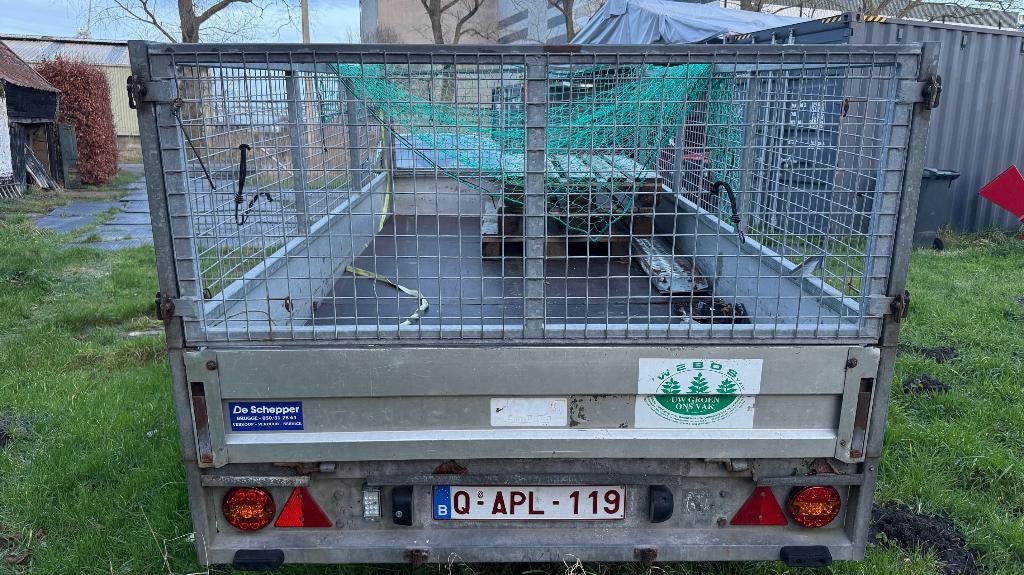 dubbelas plateau aanhangwagen met loofrekken, Enlèvement, Utilisé