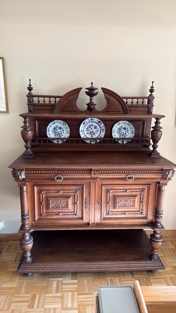 Antieke eiken buffetkast met opzet – ca. 1900, Antiquités & Art, Antiquités | Meubles | Armoires, Enlèvement