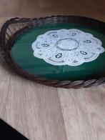 Antiek  dienblad met kanten sierlap (handwerk jaren 70 ), Ophalen, Gebruikt, Rond, Hout