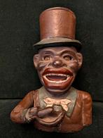 Gietijzeren spaarpot man met hoge hoed, Collections, Tirelires, Enlèvement ou Envoi, Comme neuf, Autres matériaux, Autres thèmes