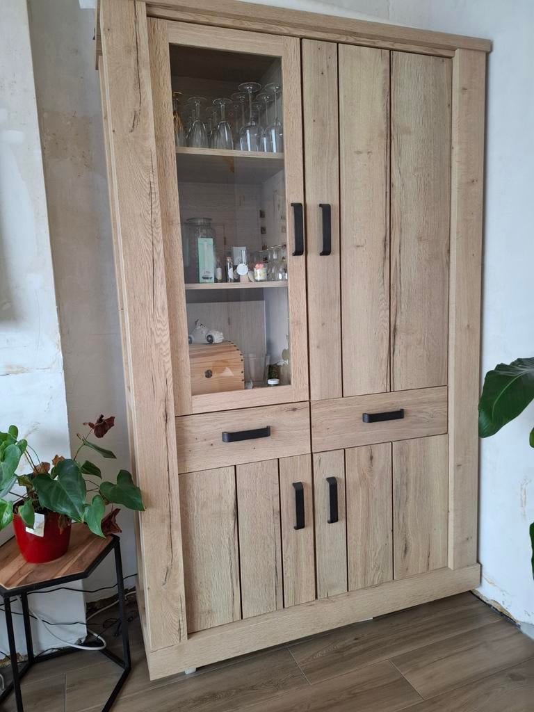 Vitrinekast en salontafel/tv kast, Enlèvement, Utilisé, Avec tablette(s)