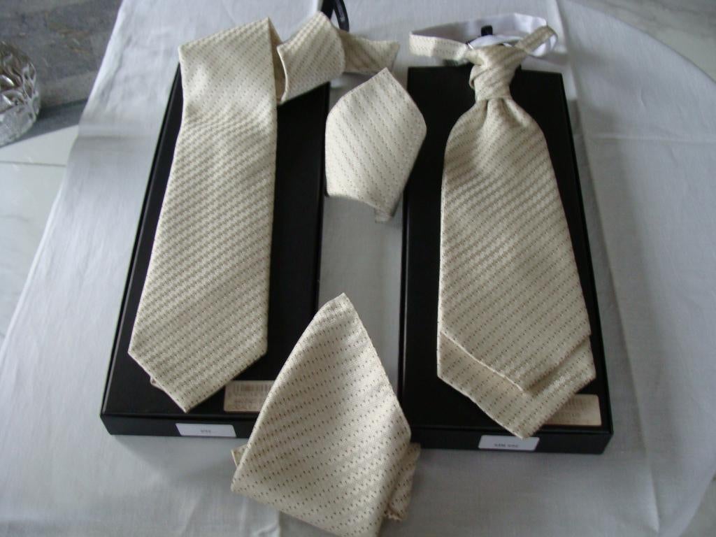 cravate de cérémonie avec pochette, marque Masterhand, neuf, Kleding | Heren, Stropdassen, Nieuw, Met patroon, Beige, Ophalen of Verzenden