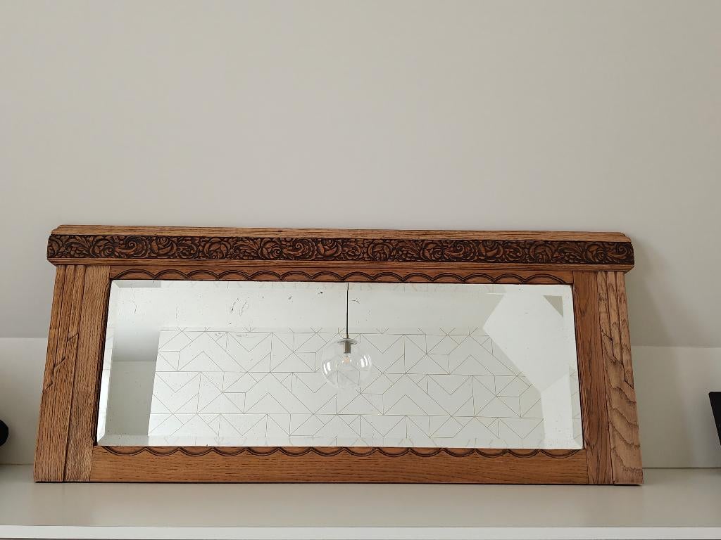 Eiken houten spiegel, Antiek en Kunst, Antiek | Spiegels, Ophalen, Rechthoekig, 100 tot 150 cm, Minder dan 100 cm