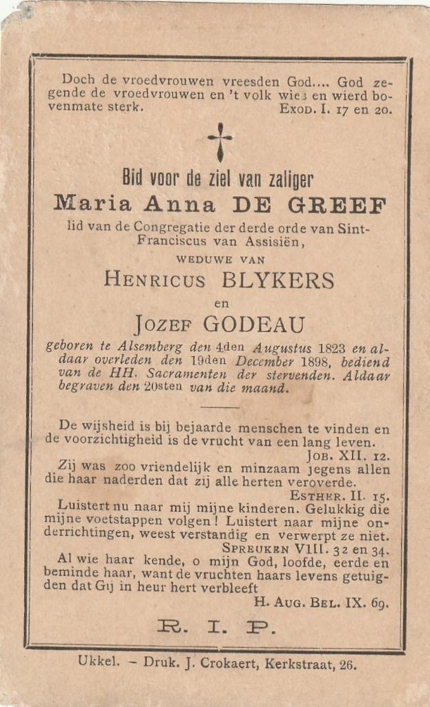 Bidprentje Alsemberg, Verzenden, Bidprentje