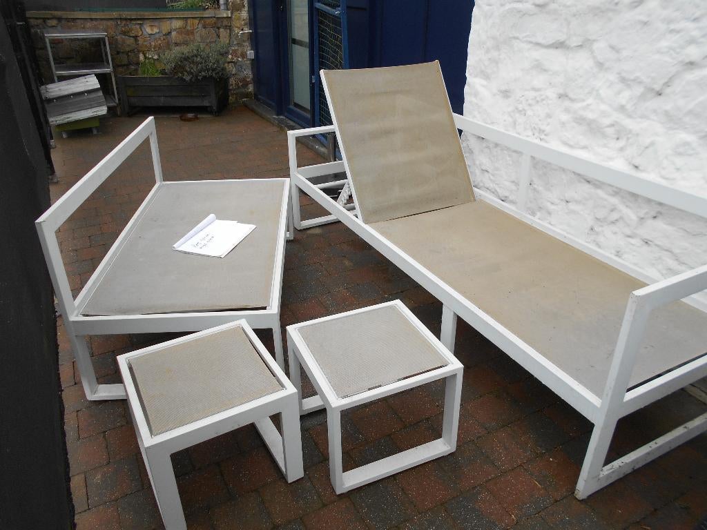 Ensemble de jardin-terrasse 5 pl-chassis alu-pas de coussin, Table d'appoint, 5 places, Aluminium, Comme neuf