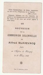 Souvenir Communion Solennelle Alfred BLAIRVACQ Blicquy 1921, Envoi, Image pieuse