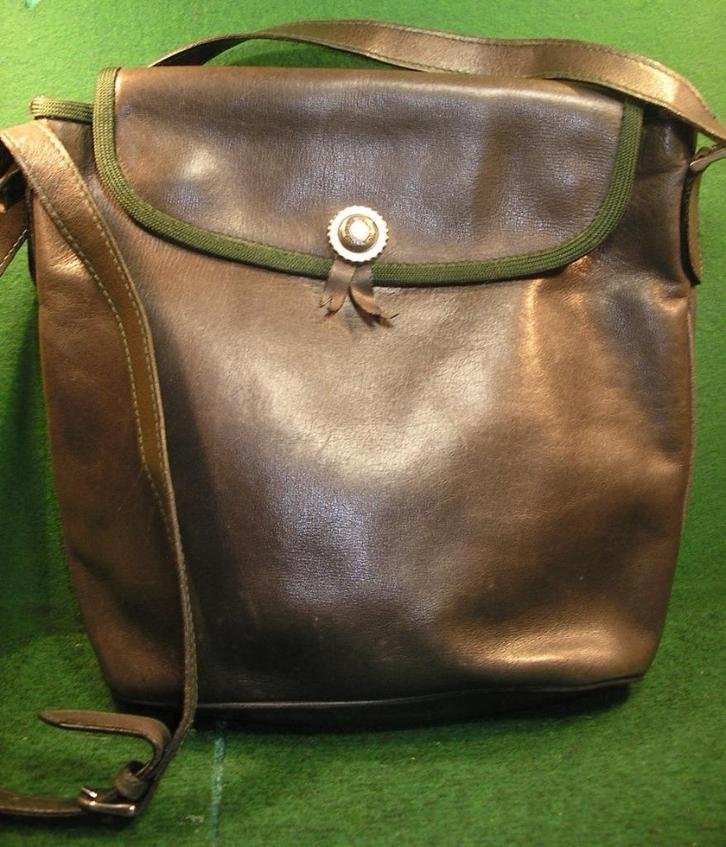 OUDE PRADA VINTAGE ANTRACIET LEREN/SCHOUDERTAS, Handtassen en Accessoires, Tassen | Schoudertassen, Gebruikt, Overige merken, Zwart