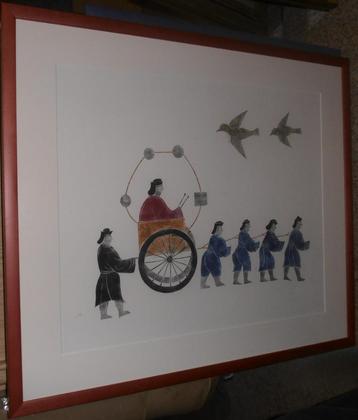 4 Chinese schilderijen op zijde/papier beschikbaar voor biedingen