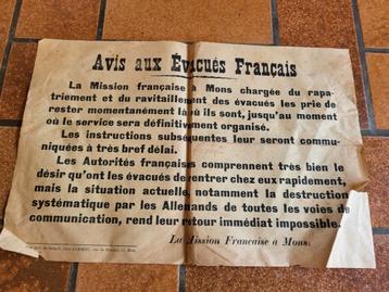 Avis aux évacués, Belgique 1WW  beschikbaar voor biedingen