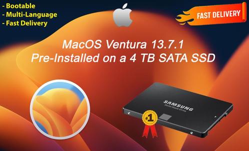 macOS Ventura 13.7.1 VoorGeïnstalleerde SSD 4 TB macOS OSX, Computers en Software, Besturingssoftware, Nieuw, MacOS, Verzenden