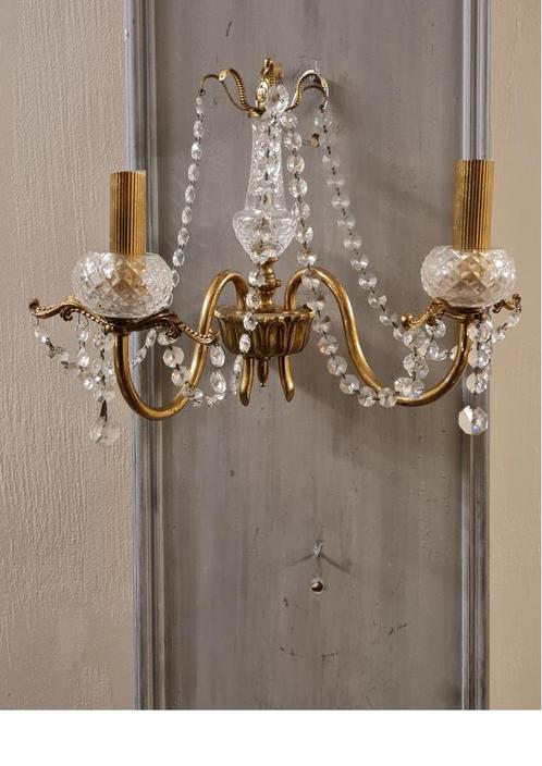 Vintage kristal verguld metaal wandapplique prinseslampje, Antiek en Kunst, Antiek | Verlichting, Ophalen of Verzenden