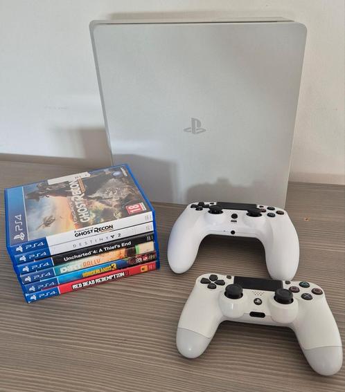 PS4 Slim Blanche, 1TB, 2 Manettes, 6 jeux, Games en Spelcomputers, Spelcomputers | Sony PlayStation 4, Zo goed als nieuw, Slim