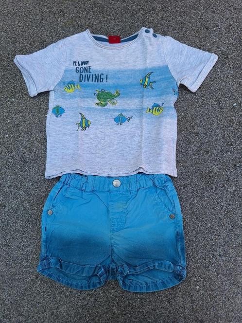 Setje korte broek en shirt maat 74, Kinderen en Baby's, Babykleding | Maat 74, Zo goed als nieuw, Jongetje, Setje, Ophalen of Verzenden