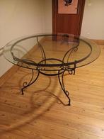 Glazen terrastafel met zwart metaal : diameter 1 m 20, Tuin en Terras, Tuintafels, Ophalen, Metaal