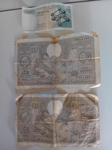 Set van 100 francs 20 belgas 2stuks , 20 bfr 1st beschikbaar voor biedingen
