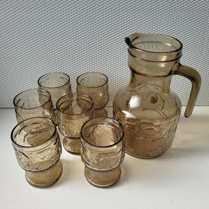 Vintage zomerse Italiaanse F&P kan en glazen set, Antiek en Kunst, Antiek | Glaswerk en Kristal, Ophalen