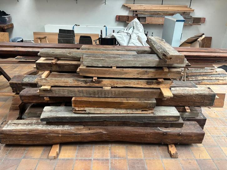 Eiken balken en planken, Tuin en Terras, Palen, Balken en Planken, Gebruikt, Balken, 250 cm of meer, Ophalen