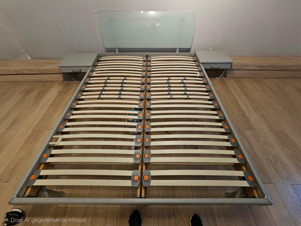 Bedframe met nachttafels en lattenbodem te koop, Huis en Inrichting, Slaapkamer | Bedden, Gebruikt, Tweepersoons, 160 cm, 200 cm