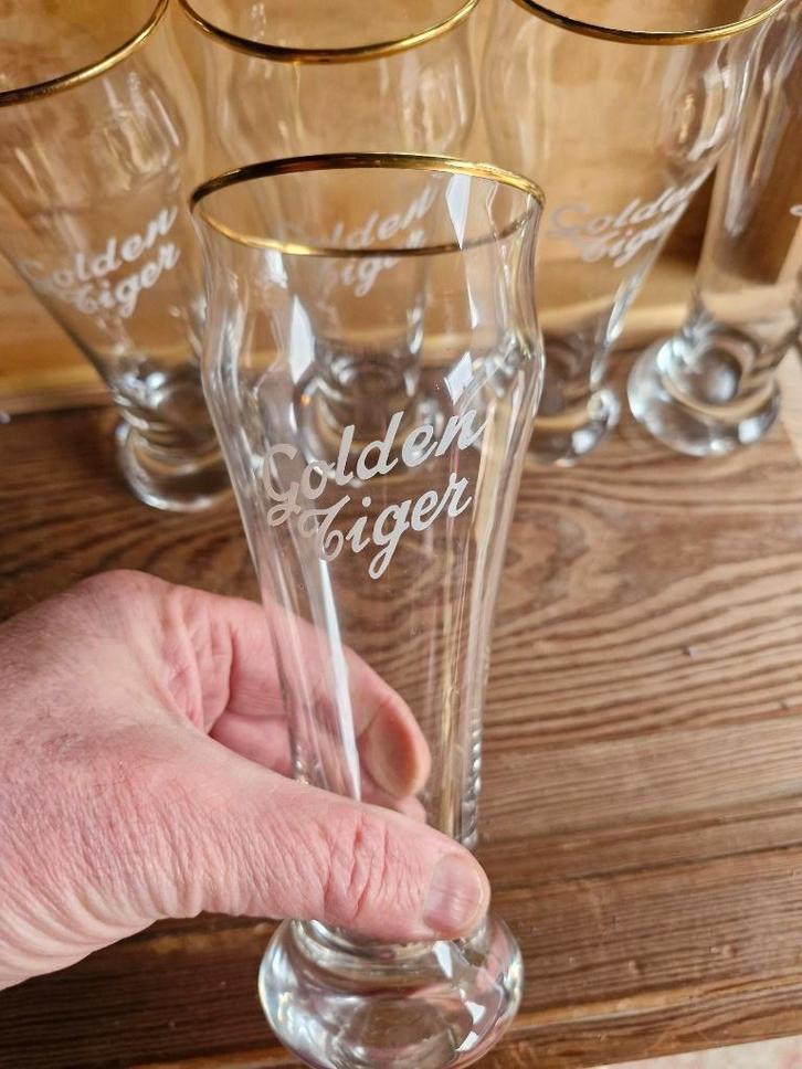 6 GOLDEN TIGER  bierglazen brouwerij de Blieck Aalst, Verzamelen, Biermerken, Zo goed als nieuw, Glas of Glazen, Overige merken