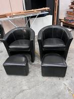 2 zwarte zit zetels met voetsteun, Huis en Inrichting, Fauteuils, Ophalen, Zo goed als nieuw, Leer