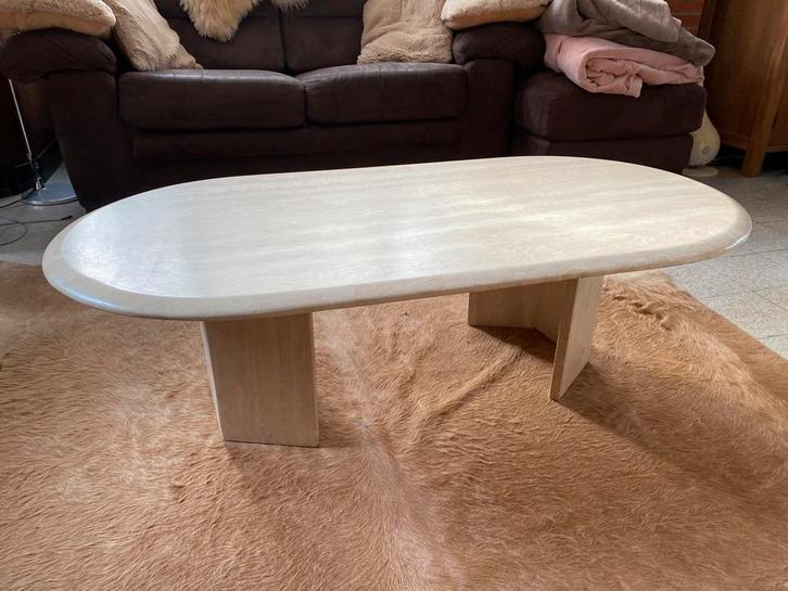 Travertin salontafel ovaal, Maison & Meubles, Tables | Tables de salon, Comme neuf, 50 à 75 cm, 50 à 100 cm, 100 à 150 cm, Ovale