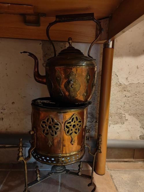 Vintage brons/koper/messing theeketel, bijpassende komfoor, Antiek en Kunst, Antiek | Brons en Koper, Ophalen of Verzenden