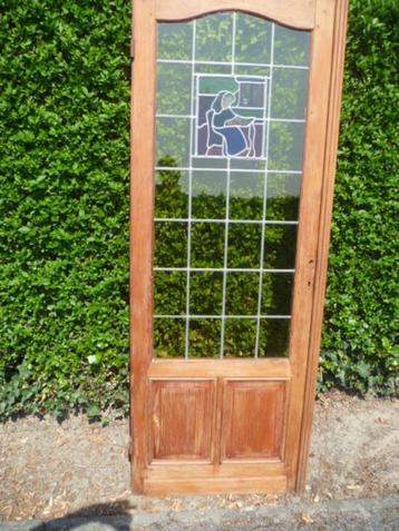 dubbele deur met brandglas in lood, Antiek en Kunst, Ophalen