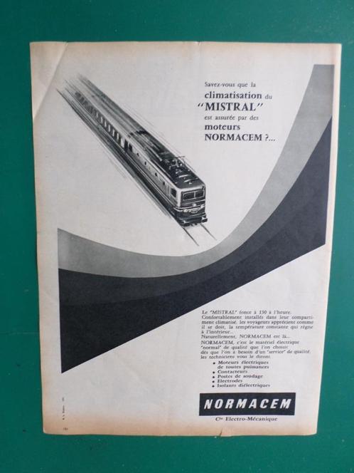 Transport ferroviaire - publicité papier Mistral - 1957, Verzamelen, Spoorwegen en Tram, Gebruikt, Trein, Overige typen, Ophalen of Verzenden