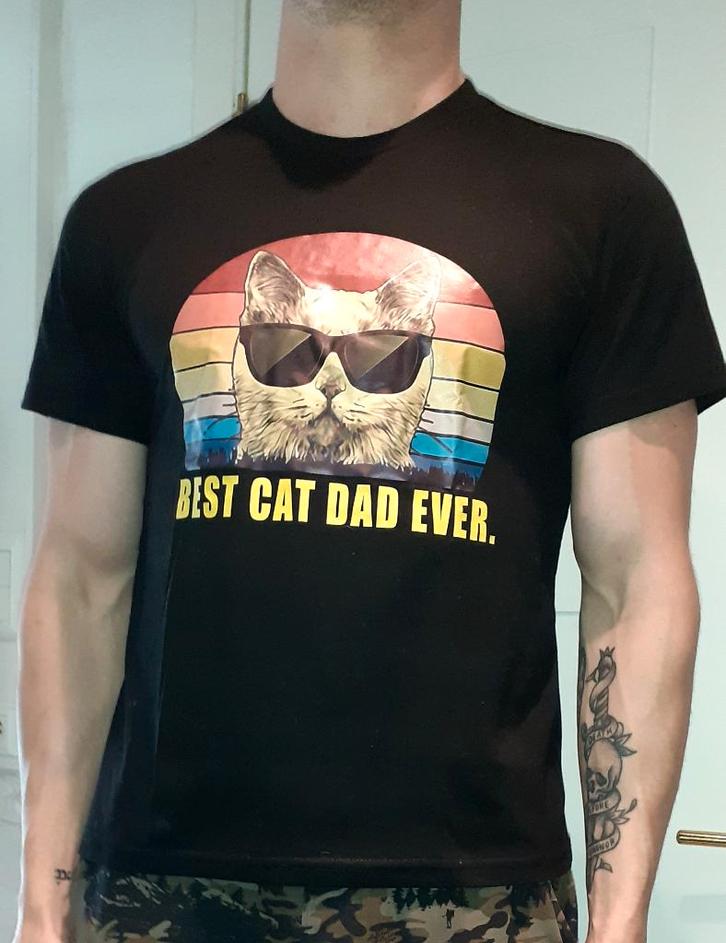 Heren t-shirt Best cat dad ever S, Kleding | Heren, T-shirts, Nieuw, Maat 46 (S) of kleiner, Zwart, Verzenden