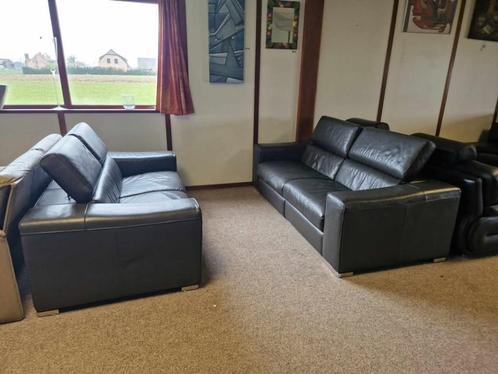 DONKERGRIJZE BUFFELLEDEREN SALON MET ELEKTRISCHE RELAXEN, Huis en Inrichting, Zetels | Zetels, Gebruikt, Leer, Ophalen