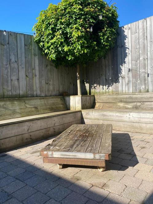 Industriële kar met houten blad, Tuin en Terras, Picknicktafels, Gebruikt, Hout, Ophalen