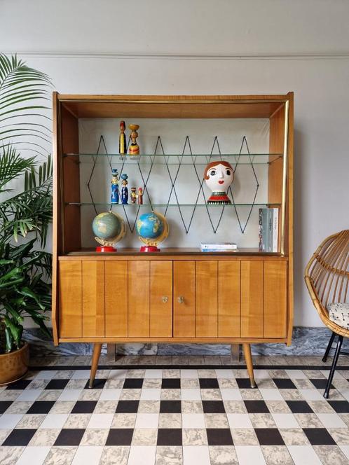 Vintage sixties vitrinekast | boekenkast | kast retro, Huis en Inrichting, Kasten | Vitrinekasten, Gebruikt, 150 tot 200 cm, 100 tot 150 cm
