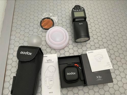 Godox V1 Pro flitsset plus Godox X3 oled trigger voor Nikon., Audio, Tv en Foto, Foto | Flitsers, Nieuw, Nikon, Ophalen