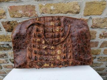 Vintage handtas in echte hornback krokodillenleder