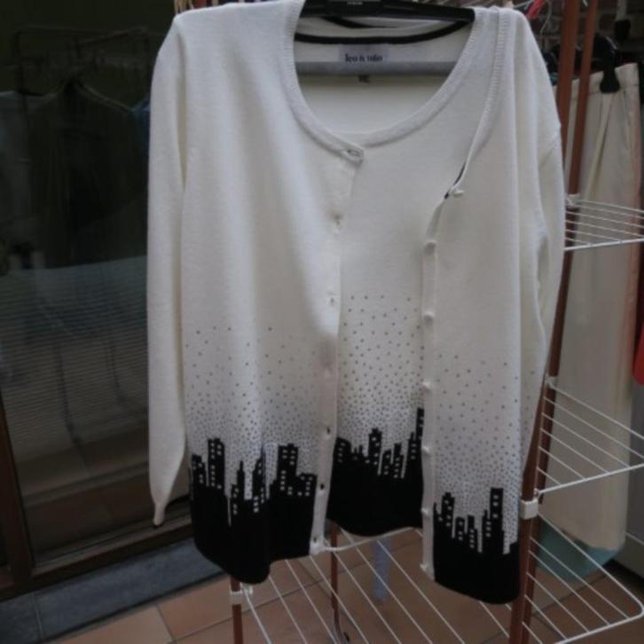 Twinsetje print huisjes cardigan strass Leo&Ugo mt 42, Kleding | Dames, Truien en Vesten, Zo goed als nieuw, Maat 42/44 (L), Wit