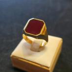 Gouden Ring 14k 585 met Carneool maat 21, 20 of groter, Heer, Ophalen of Verzenden, Zo goed als nieuw