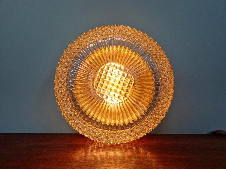 Plafondlamp van amberkleurig kristal, jaren 70, Antiek en Kunst, Antiek | Verlichting, Ophalen of Verzenden