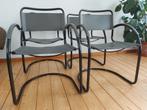 Vier stoelen van leer/staal, Huis en Inrichting, Stoelen, Ophalen, Gebruikt, Bauhaus, Metaal
