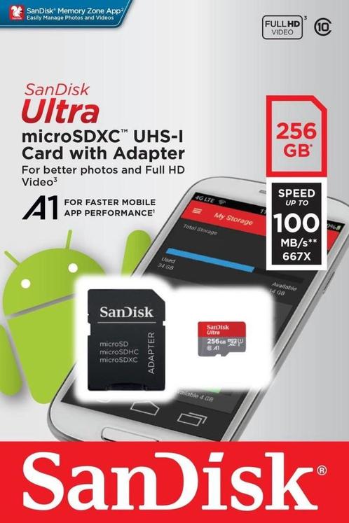 Sandisk Ultra 256GB MicroSDXC Geheugenkaart, Audio, Tv en Foto, Foto | Geheugenkaarten, Nieuw, MicroSDXC, 256 GB, Ophalen of Verzenden