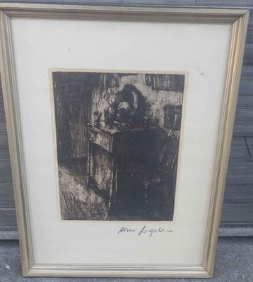 Gravure intérieur de maison signe henri logelain, Enlèvement ou Envoi