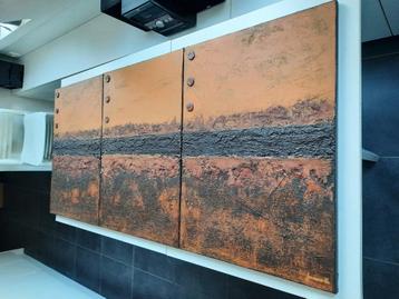 Groot hedendaags schilderij 3-luik met zware structuur beschikbaar voor biedingen