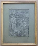 FRANKY VAN PRAET / PUZZEL / ZW-W ETS / 32x26cm / KADER / SIG, Antiek en Kunst, Ophalen of Verzenden