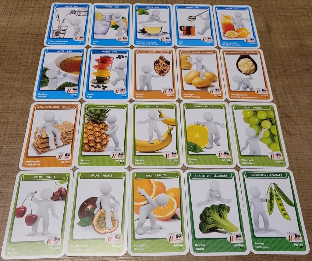 53 verzamelkaarten over voeding en beweging + stickers, Verzamelen, Foto's en Prenten, Zo goed als nieuw, Prent, Overige onderwerpen