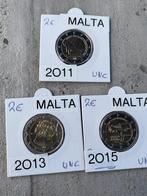 3 verschillende 2 euromunten Malta 2011, 2013 en 2015, Postzegels en Munten, Ophalen of Verzenden, Malta