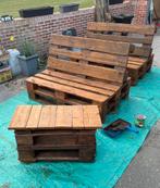Zelfgemaakte palletbanken met tafeltje., Ophalen, Zo goed als nieuw, Bank