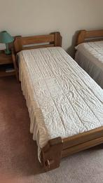 2x 1 persoonsbed eikenhouten, Ophalen, 90 cm, Eenpersoons, Bruin