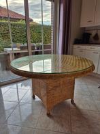 Ronde tafel met glazen blad, Huis en Inrichting, Tafels | Bijzettafels, Ophalen, Gebruikt, Glas