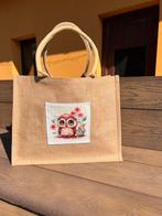 Shoppingtas in jute met handgeborduurd uiltje, Ophalen of Verzenden, Nieuw, Bruin, Overige merken