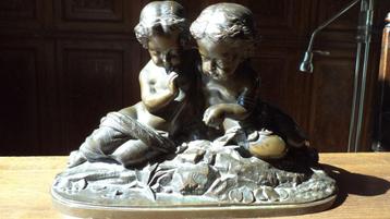 A. LEMAIRE Paris antiek bronzen beeld twee kinderen, putto's beschikbaar voor biedingen